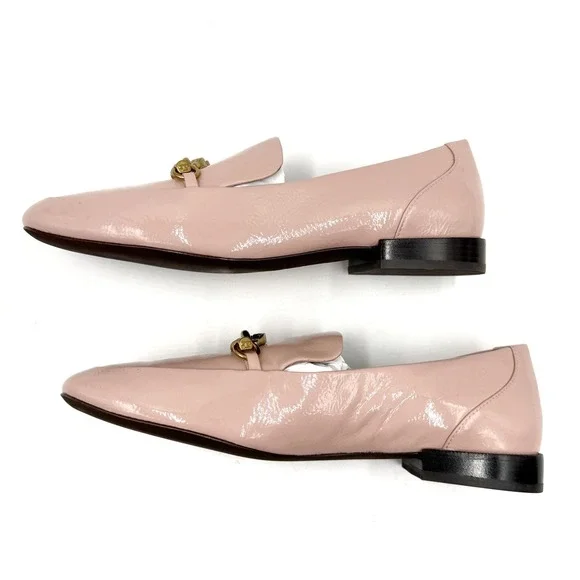 Tory Burch Jessa Loafer Pink Brick Patent Leather Gold Horsehead Womens 8.5 - Picture 8 of 11